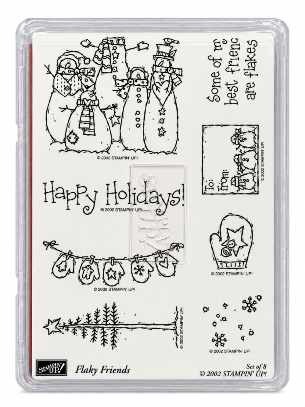 Stampin Up Flaky Friends 2002 8pc Wood Rubber Stamp Set Christmas Snowmen